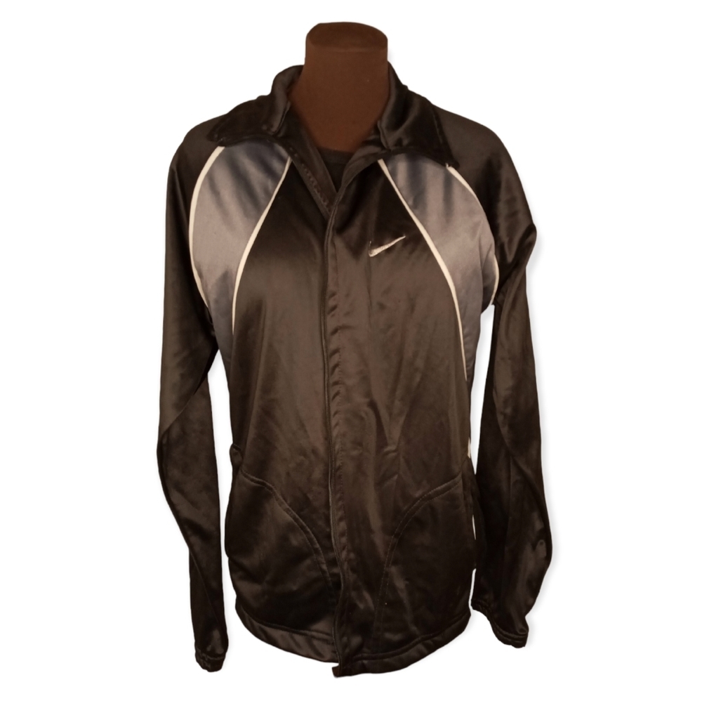 Nike vintage zip up jacket with  guitar strings  on side with logo  black satin.